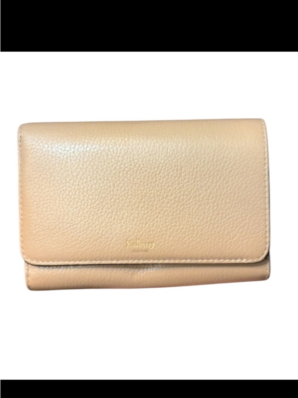 Mulberry Beige Pebbled Leather Long Wallet Gold Hardware EUC $575 Retail